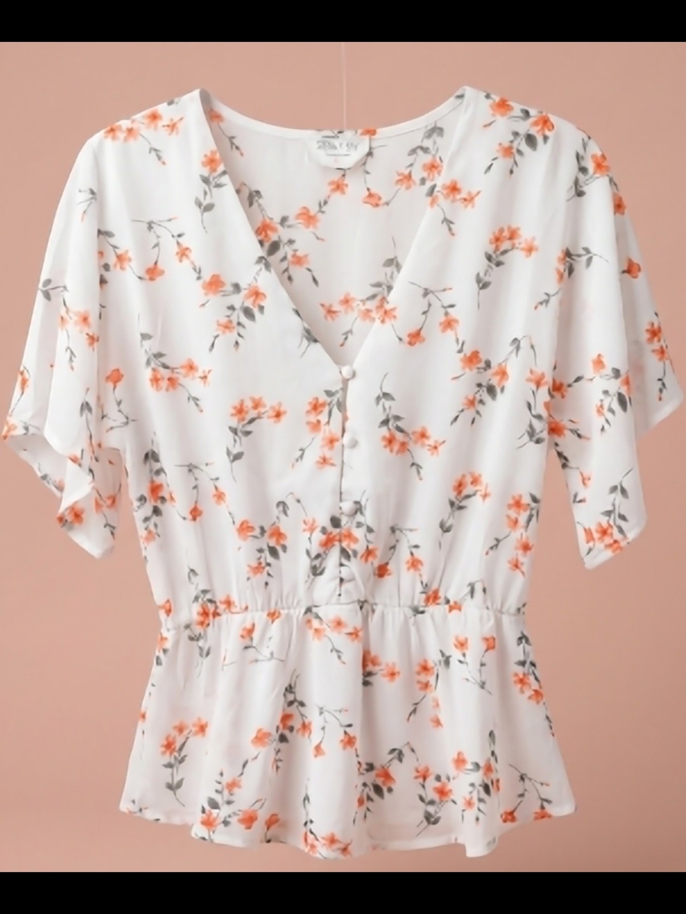 Sienna Sky White Blouse with Coral Floral Print